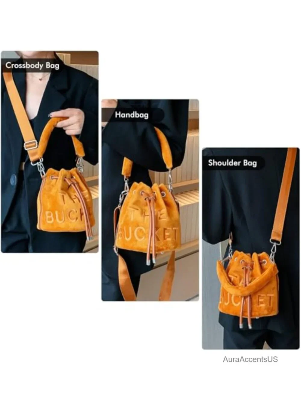 Mini Plush Velvet Bucket Bag for Women - Drawstring Crossbody Hobo Purse